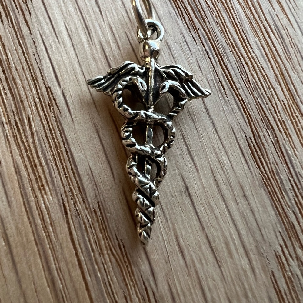 Caduceus Medical Charm Vintage Sterling Silver 925 Pendant